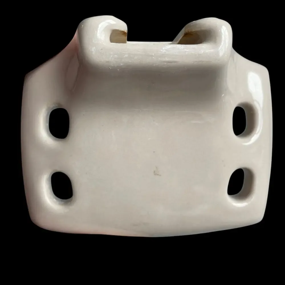Vintage Porcelain Toothbrush Holder Wall Mount Bathroom 4 Slot Taupe Beige READ